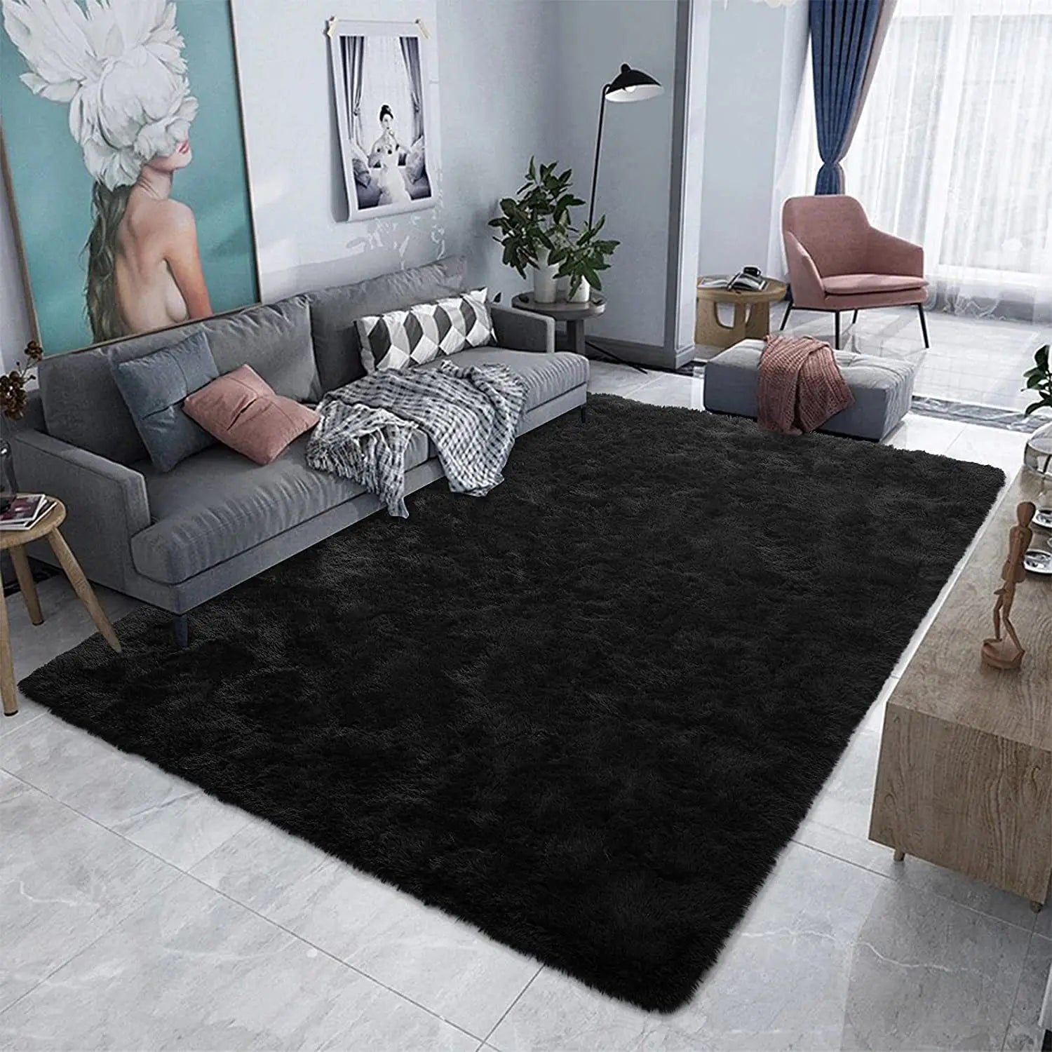 Tapete Peludo Nórdico – Macio, Antiderrapante e Moderno para Quarto e Sala de Estar