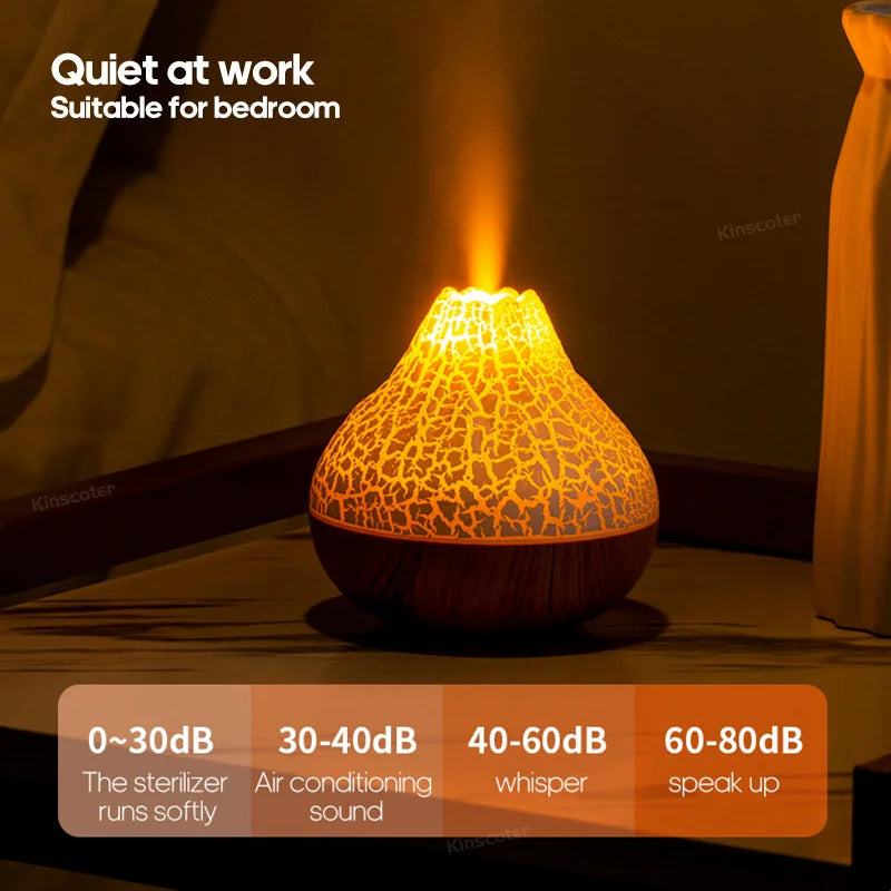 Umidificador Vulcão 300ml com LED 7 Cores e Difusor USB de Aromaterapia