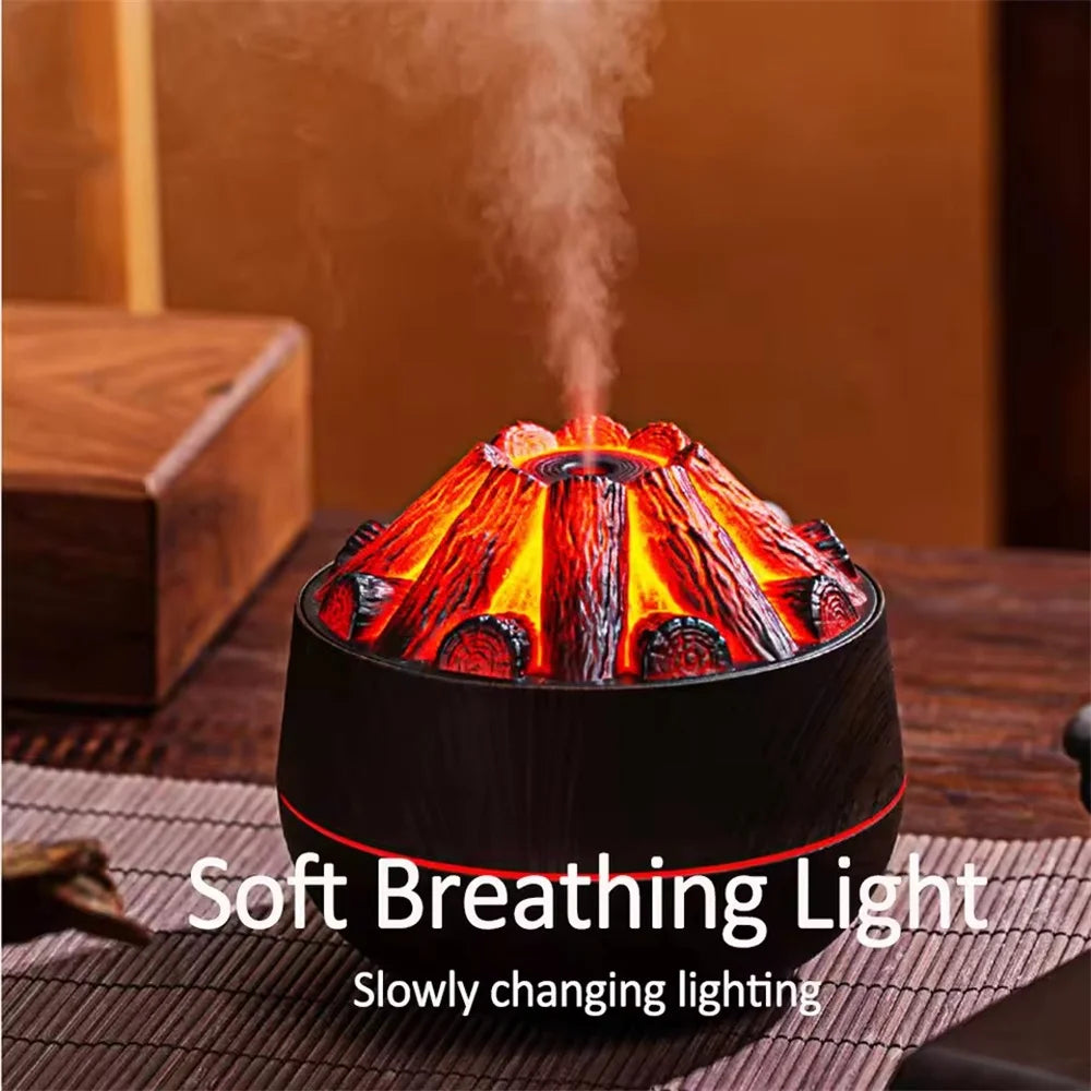 Umidificador Chama de Carvão 300ml com Aromaterapia e Luz Noturna