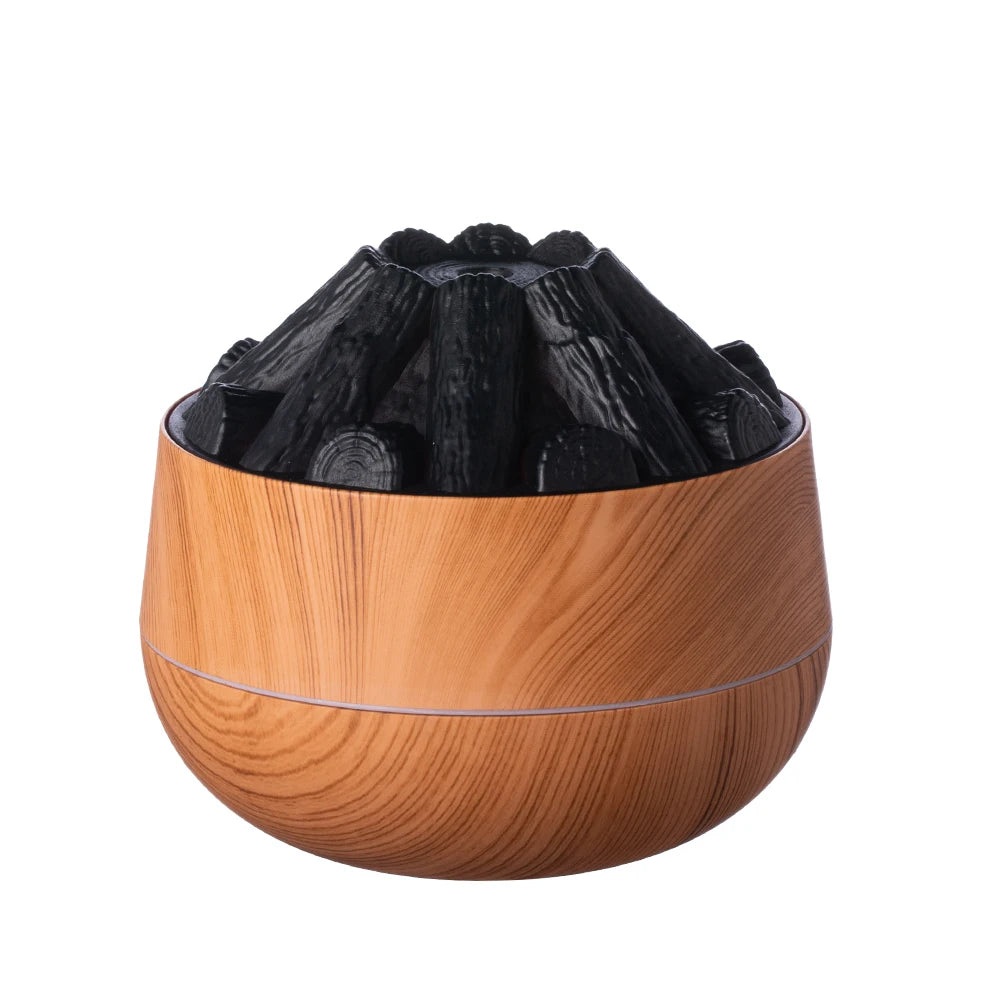 Umidificador Chama de Carvão 300ml com Aromaterapia e Luz Noturna