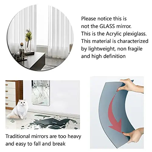 Espelhos Decorativos Adesivos Redondos e Quadrados – Mini Espelhos Flexíveis em Acrílico para Parede e Móveis