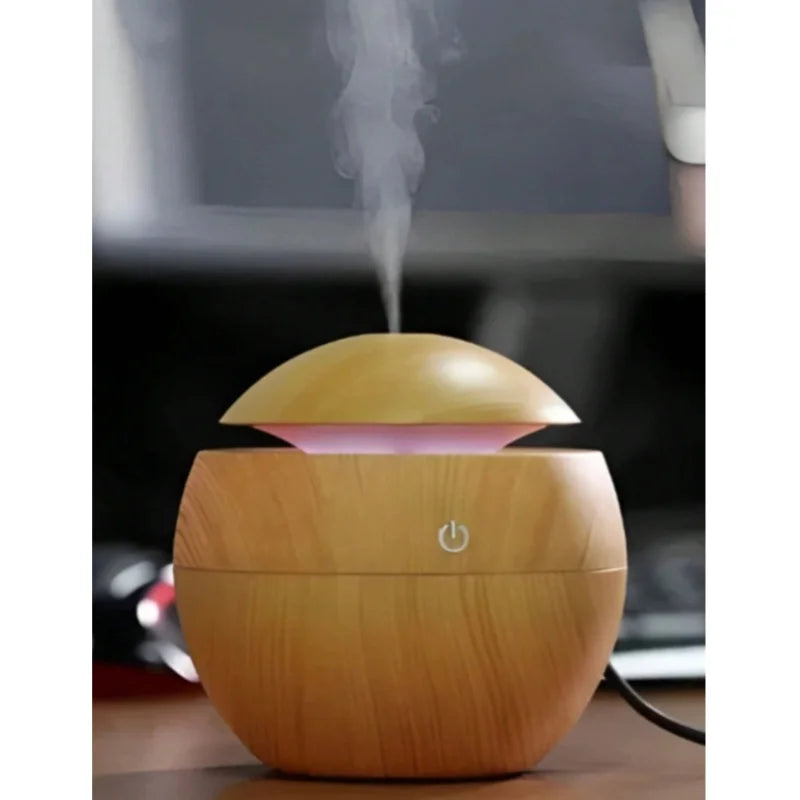 Umidificador de Ar em Madeira com Aromaterapia USB e Difusor Ultrassônico de Essências