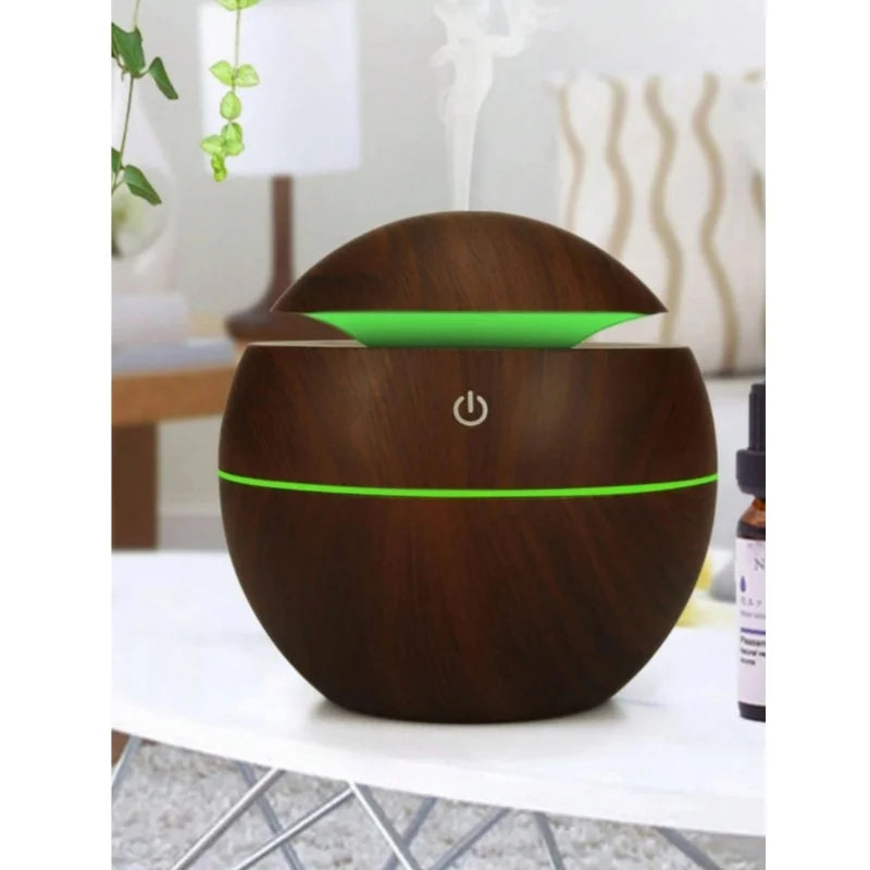 Umidificador de Ar em Madeira com Aromaterapia USB e Difusor Ultrassônico de Essências
