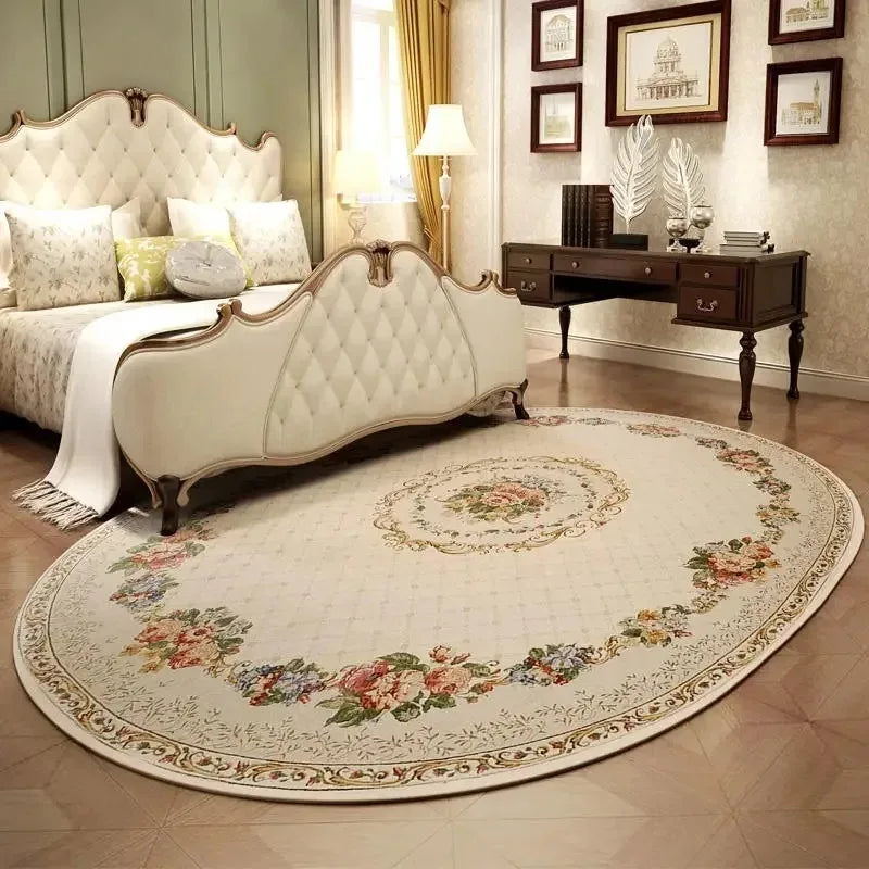 Tapete Oval de Pelúcia – Estilo Europeu Floral Pastoral