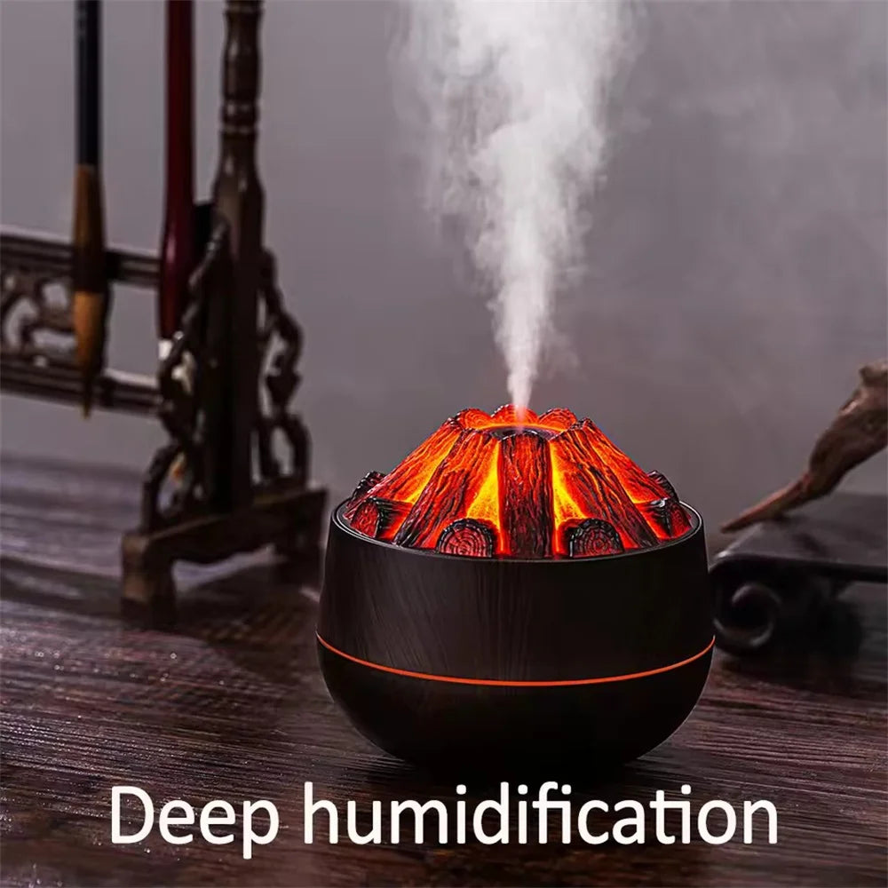Umidificador Chama de Carvão 300ml com Aromaterapia e Luz Noturna