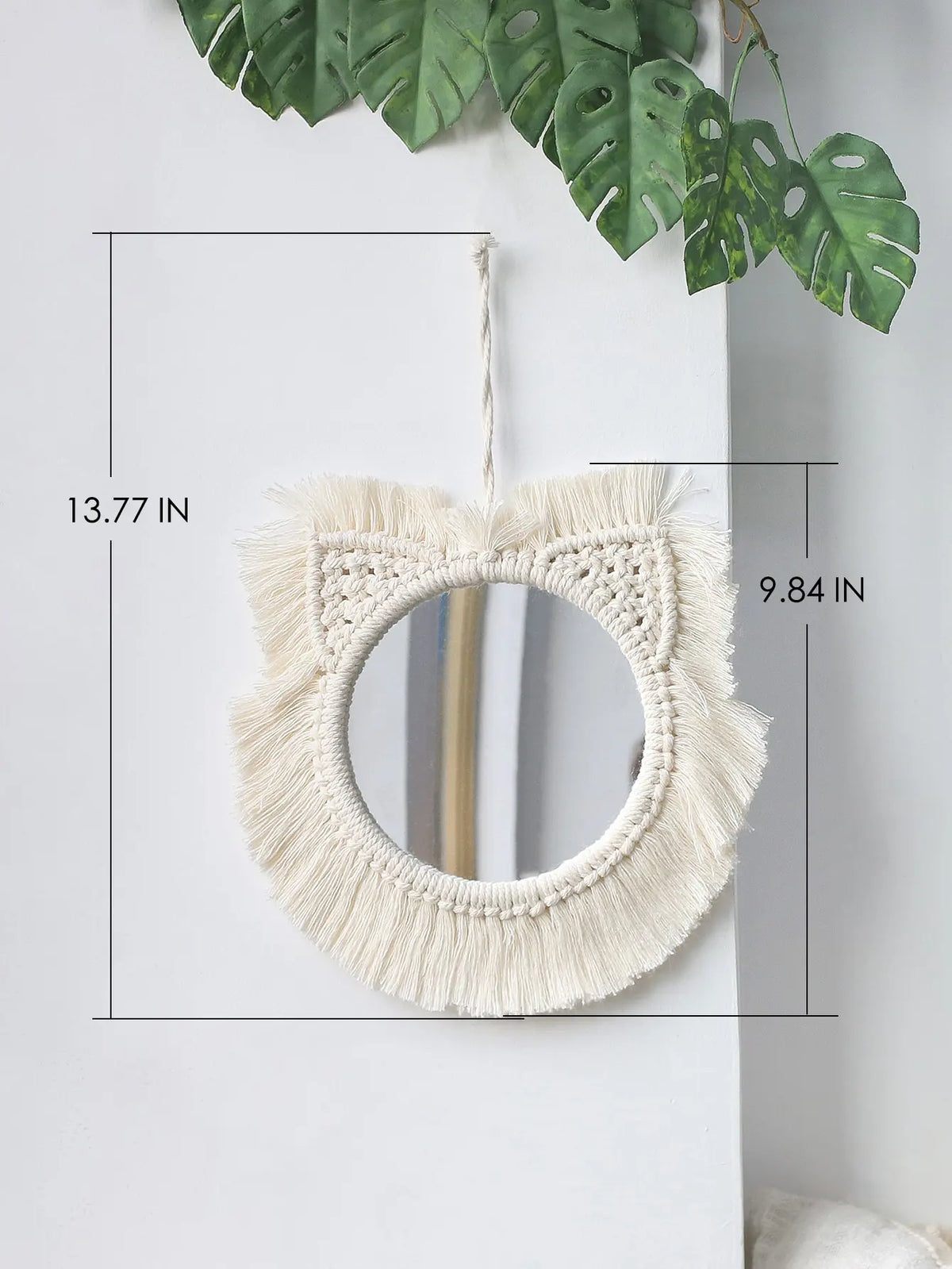 Espelho Decorativo Redondo com Moldura em Macramê – Estilo Nórdico Boho para Parede