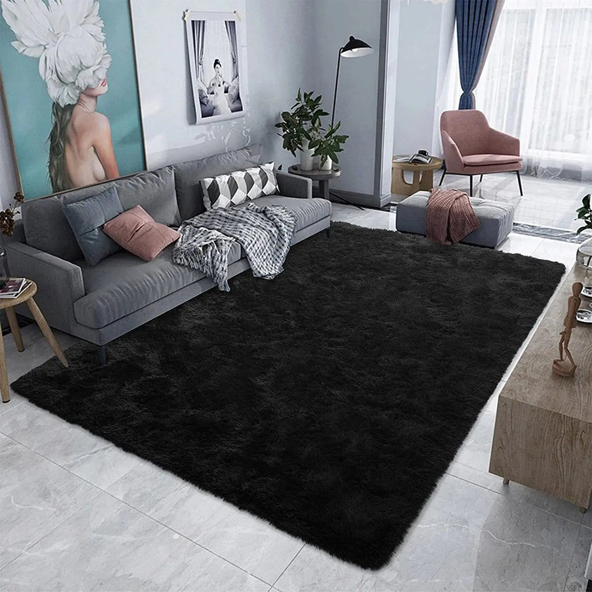 Tapete Peludo Nórdico – Macio, Antiderrapante e Moderno para Quarto e Sala de Estar