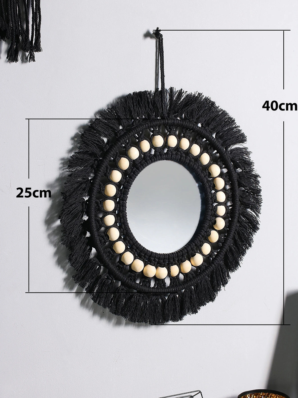Espelho Decorativo Redondo com Moldura em Macramê – Estilo Nórdico Boho para Parede