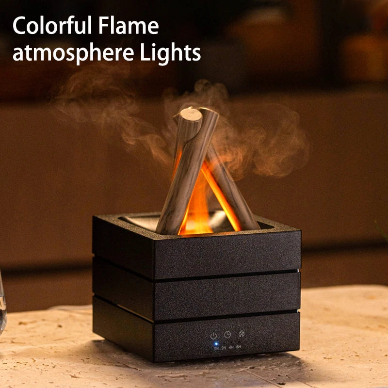 Umidificador de Chama 280ml com Aromaterapia, Controle Remoto e Luz Colorida USB