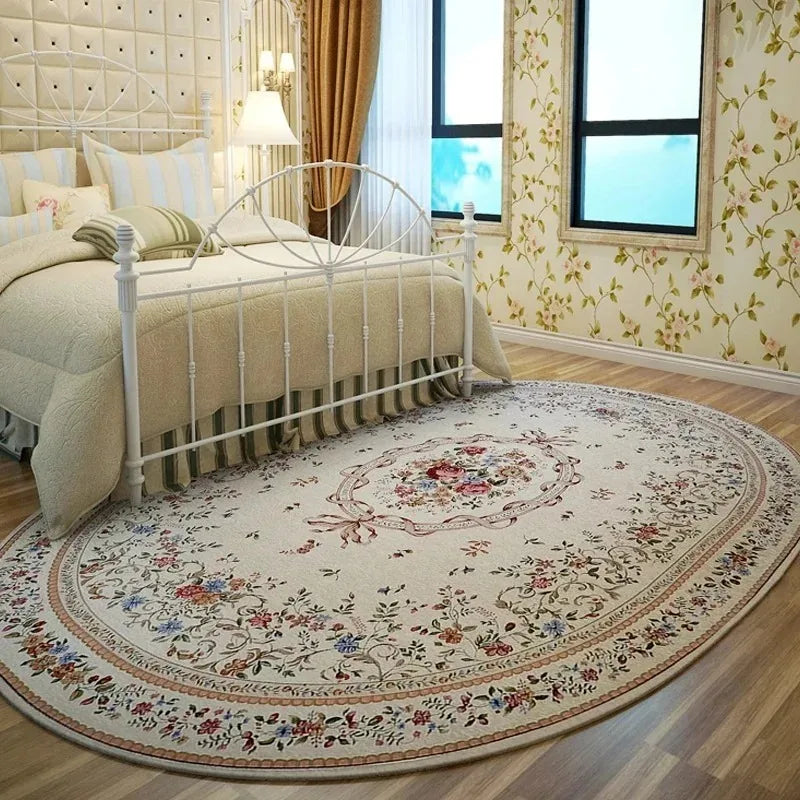 Tapete Oval de Pelúcia – Estilo Europeu Floral Pastoral