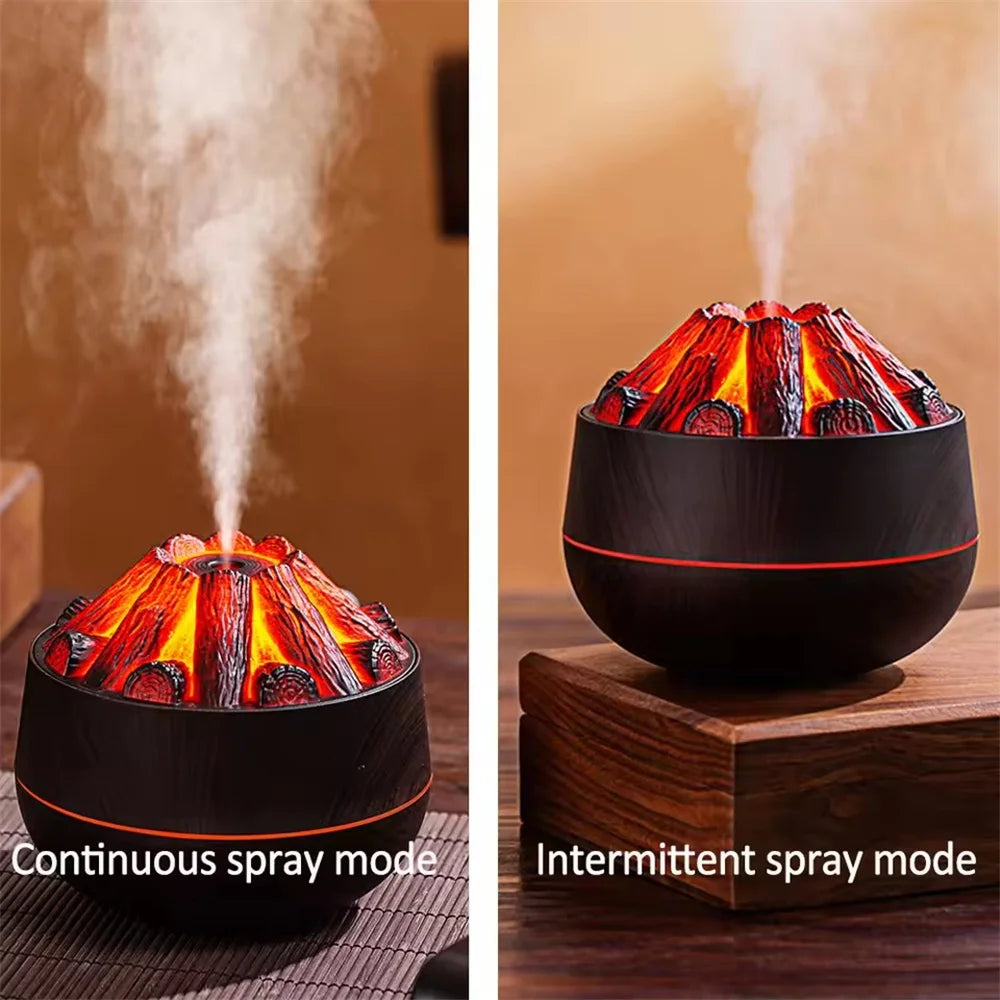 Umidificador Chama de Carvão 300ml com Aromaterapia e Luz Noturna