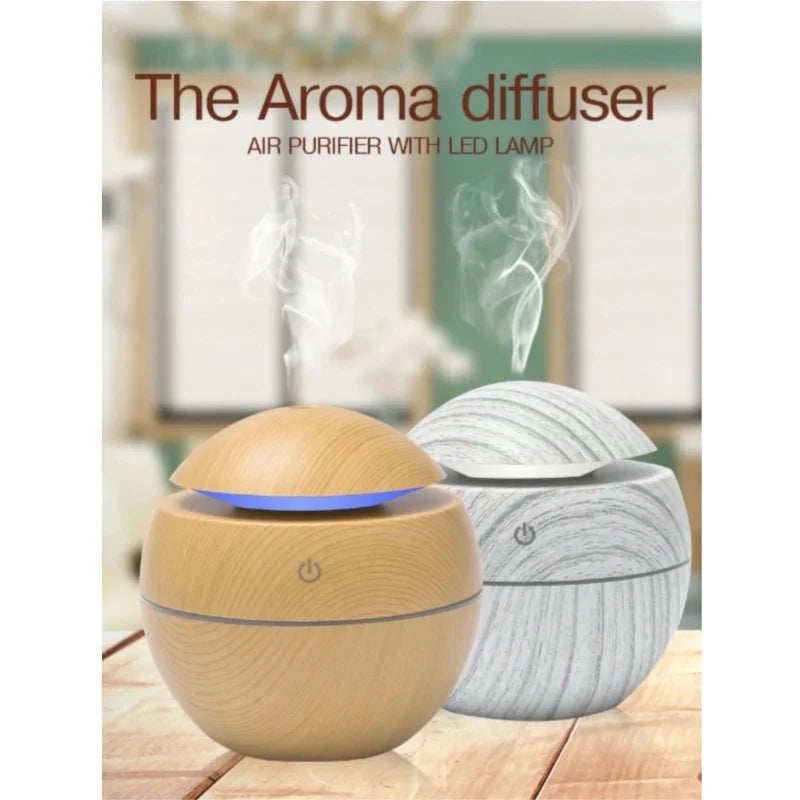 Umidificador de Ar em Madeira com Aromaterapia USB e Difusor Ultrassônico de Essências