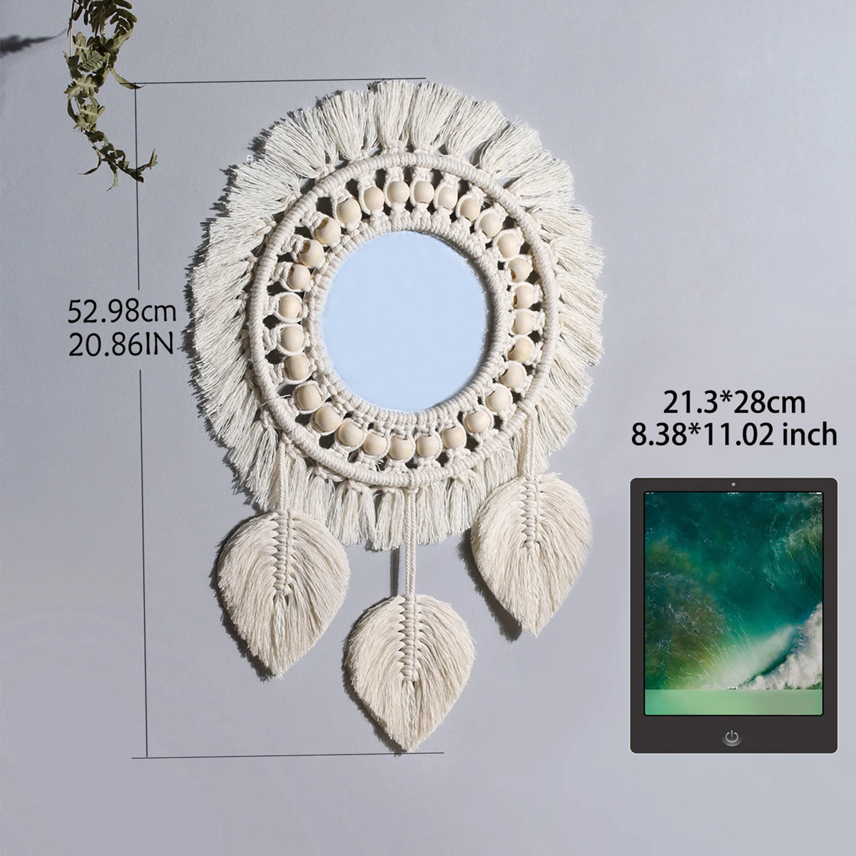 Espelho Decorativo Redondo com Moldura em Macramê – Estilo Nórdico Boho para Parede