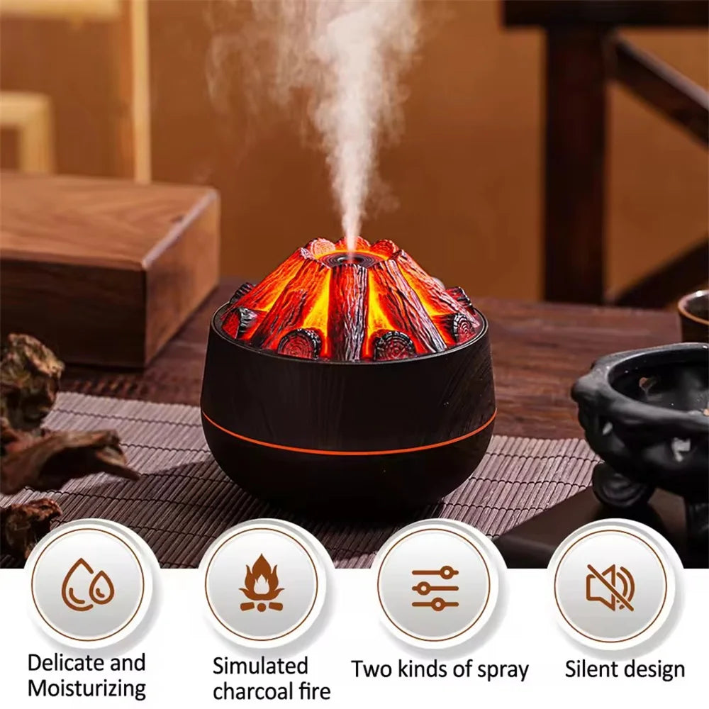 Umidificador Chama de Carvão 300ml com Aromaterapia e Luz Noturna