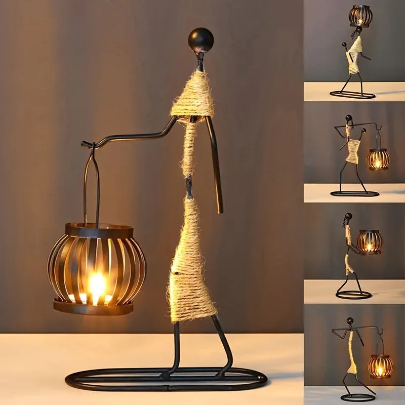 Castiçal Escultura Abstrata Nórdica – Porta-Vela de Metal Artesanal para Decoração Moderna