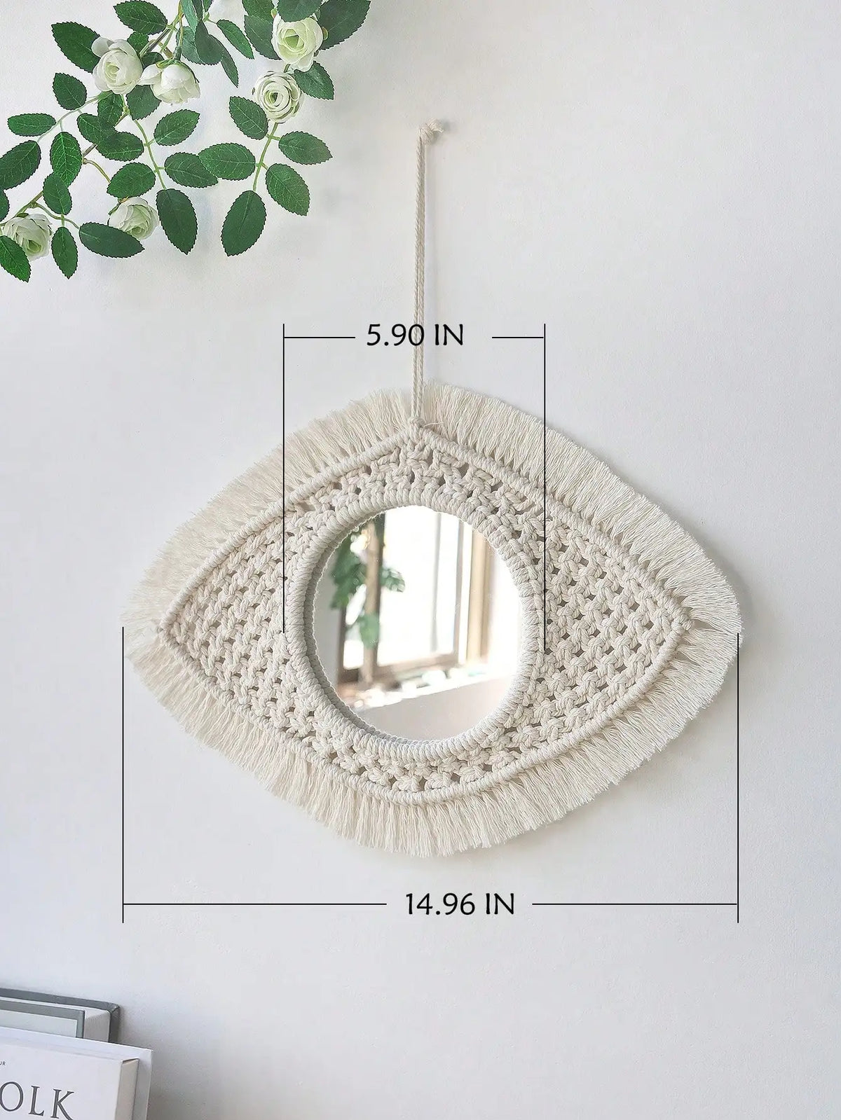 Espelho Decorativo Redondo com Moldura em Macramê – Estilo Nórdico Boho para Parede